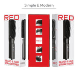Red by Kiss 2-in-1 Ionic Hair Straightener Brush with Ceramic Coating, Adjustable Temp, Auto Shut Off, Skin Protector Bristles & 360° Swivel Cord, Smooth & Style in Few Strokes