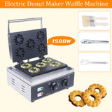Electric Mini Donut Maker Machine Nonstick Commercial Doughnut Baker Maker Home Baker Machine Stainless Steel Makes 5 Blossom-shaped Doughnuts Countertop Mini-pie and Quiche, Waffle Maker 1500W