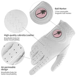 CROWNBLANKS PINKTEE Women Cabretta Leather Golf Gloves with Leather Golf Valuables Pouch, Size 19