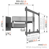 Vogel's TVM 5855 Full-Motion Ultra Strong TV Wall Mount for Large and Heavy TVs up to 100 inches and 165 lbs, Swivels up to 120°, Max. VESA 600x400, Universally Compatible