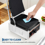 YS-811C 1800W Commercial Panini Press & Electric Grill, 9x9 Inch Sandwich Maker with 6-Temp Control, 110V Indoor Grill for Burgers, Panini, Breakfast, Silver