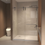 AMAPO 60 * 66 Brushed Nickel Frameless Shower Door - 8mm Tempered Glass, Corrosion-Resistant Stainless Steel Tracks, Suitable for Hotel-Style Bathrooms, Boutique Apartments, and Modern Home