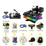 30 * 38CM 8 in 1 Combo Heat Press Machine 360° Rotation Sublimation Printer Cap Shirt Mug Plate Transfer for Offices and Factories(Rojo)