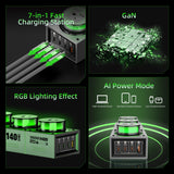 MFish E-Tank 7-in-1 Desktop Charging Station, 140W Max GaN USB-C Charger