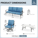 MFSTUDIO 4 Piece Metal Patio Furniture Set with Denim Blue Cushions
