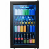 Dawmilon 3.2 Cu.Ft Beverage Refrigerator, 126 Can Beverage Cooler, Glass Door Drink Fridge, Mini Fridge with Digital Temperature Control and Air Cooling System for Beer Soda Wine Home Office Bar
