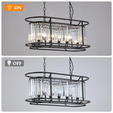PULLCU Modern Black Crystal Dining Room Chandelier 31.5" Oval Kitchen Island Pendant Light 5-Light Adjustable Chandelier Light Fixture for Living Room