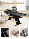 EITPETPORT 3-Section Tattoo Chair, Facial Beds for Esthetician Adjustable Professional Salon Massage Bed Tattoo Bed Chair with Spa Stool for Beauty Barber Spa Beauty Equipment, EPP Black