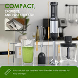 WHUTO Cordless Immersion Hand Blender, 5-in-1 Variable Speed blender handheld,Rechargeable with 2000mAh Battery, BPA-Free & Dishwasher-Safe Accessories:700ml Beaker,Chopper,Whisk & Milk Frother,Black