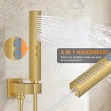 FAROLAN Brushed Gold Shower System with Tub Spout, Ceiling Mounted Bathtub Shower Faucet Set, 12" Rainfall Shower Head and Handheld Shower Combo, High Pressure Shower Fixtures Set with Rough-in Valve