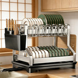 mfanchan 2 Tier Dish Racks for Kitchen Counter and Sink, Large Dish Drying Rack with Drainboard & Utensil Holders, Stainless Steel Dish Drainers, Kitchen Organization and Storage (2)