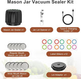 Bunyta Electric Mason Jar Vacuum Sealer Kit - Portable Jar Vacuum Sealer for Canning Jars, with Wide and Regular Mouth Mason Lids
