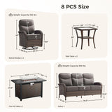 moosprr Luxury Patio Furniture Set with Fire Pit Table, Outdoor Furniture Set with High Back Swivel Chairs & 6-inch Thick Cushions, 8 PCS Fire Pit Patio Set for Yard, Deck, Poolside, Brown/Grey