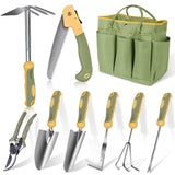 Garden Tool Set, WisaKey 9 Piece Stainless Steel Heavy Duty Green Gardening Tools with Non-Slip Ergonomic Handle
