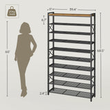 YATINEY 10-Tier Shoe Rack, 39.4" L Shoe Shelf for 45-50 Pairs of Shoes, Tall Shoe Storage Organizer with Metal Frame, Large Capacity Shoes Rack for Entryway, Closet, Rustic Brown and Black SS39BR