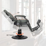 Winado Heavy Duty Vintage Recline Barber Chair Hydraulic with Headrest, Supports up to 700lbs & 360° Rotatable, Professional Salon Beauty Spa Shampoo Equipment (Grey - Button Style)