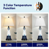WIHTU Modern Lighthouse Table Lamps Set of 2, White Navy Blue Bedside Nautical Table Lamp, Nautical Style Resin Reading Lights for Bedroom Livingroom, Bulbs Included
