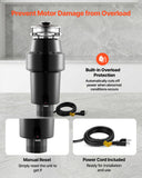 VEVOR Food Waste Garbage Disposal, 1HP 3700RPM DC Motor, Continuous Feed Kitchen Sink Garbage Disposer, 3-Bolt Mount Food Waste Grinding System with Splash Guard & Power Cord for Kitchens