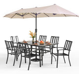 PHI VILLA 7 Pcs Patio Dining Set w/Umbrella, 6 Stackable Chairs