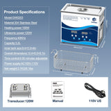 Granbo Ultrasonic Cleaner 3.2L 120W Jewelry Cleaning Ultrasonic Machine 40kHz with Heater Timer and Degassing, 110V Digital Ultrasonic Parts Cleaner for Denture Dental Oral Irrigator Parts Glasses
