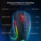 Wireless Optical Mouse with 9 Programmable Buttons & 7 Backlit Modes, BT & 2.4G Wireless