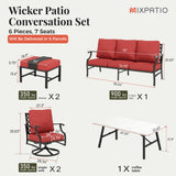 MIXPATIO 6-Piece Patio Conversation Set, Swivel Chairs, Coffee Table, Red