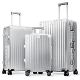 ALPHA CAMP 3 Piece Luggage Sets with Aluminum Frame (20/24/28 Inch，Silver)