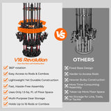 KastKing V16 Rotating Fishing Rod Holder for Garage, Floor Rack Holds Up to 16 Rods & Combos, Space-Saving Pole Organizer with Foam, Durable ABS, Fishing Gear Storage Gift for Men