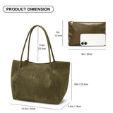 Suede Tote Bag for Women with Leather Purse Large Capacity Work Travel Handbags Ladies Shoulder Bags (olive green)