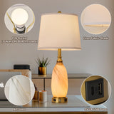 AIDENOEY 26" Modern Art Glass Table & Bedside Lamp, Stepless Dimmable Base + Dimmable 3-Color Light, USB A/C Charging Ports, Touch Control & Switch for Bedroom, Living Room, Office, Study