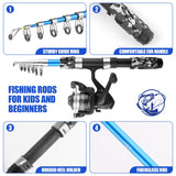 Telescopic Fishing Pole Fishing Rod and Reel Combos,2PCS 1.7M Fishing Rods+2PCS Spinning Reels+2PCS Fishing Pliers+2PCS Mini Fishing Nets+Lures Hooks+Fishing Bag,Fishing Kit for Kids Family Beginners Hikary