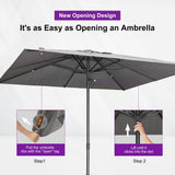 PURPLE LEAF Table Sun Umbrella 10' x 10' with Base Semi Auto Lift, Gray