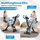 Birdfeel Foldable Exercise Bike, Multifunctional Indoor Stationary Bikes for Home with 8-Level Magnetic Resistance, Quiet Workout Bike with Arm Resistance Bands, LCD Monitor, 300LBS Capacity (Midnight Black)