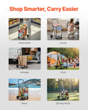VEVOR Shopping Cart, Folding Grocery Utility Cart with Swivel Wheels, 90 LBS Large Load Capacity, Heavy Duty Rolling Laundry Basket Butler, Black