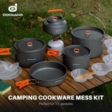 18pcs Camping Cookware Large Size Hanging Pot Pan Kettle Set with Plastic Plates Bowls Soup Spoon Odoland