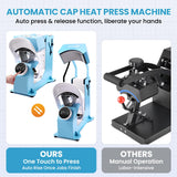 Auto Hat Heat Press Machine for Caps with 3pcs Interchangeable Platens 3-in-1 Automatic Cap Press