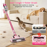 Cordless Vacuum Cleaner: Portable 6-in-1 Stick Vacuum with Anti-Tangle Brush, LED Headlight, Self-Standing, HD display, Rechargeable Vacuum for Pet Hair, Low-Pile Carpet and Hardwood Floor-Dark Pink