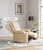 Garvee 22" Power Recliner Chair for Adults with Massage and Heat 360° Swivel Oversized Leather Recliner Chair Large Seat Width with USB Ports & Side Pockets for Living Room Bedroom Relaxation, Beige