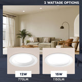 LUXRITE 6 Inch LED Regressed Mini Panel, Recessed Light, 5CCT 2700K-5000K, Dim to Warm, Switchable 12/15W, 770/1150 Lumens, CRI90, Dual Dimmable (TRIAC/0–10V), 100°, Canless Spotlight, ETL (6 Pack)