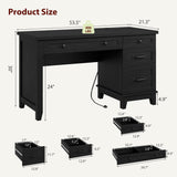 54.5in Wooden Executive Desk with Drawers, Office Desk Computer Table with Charging Station