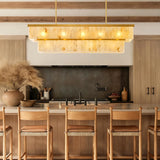 CEENWE Rectangle Alabaster Chandelier, L54 Brass Linear Chandeliers Over Table Pendant Light Modern Mrable Rectangular Chandelier for Kitchen Island Dining Room Living 2-Tier Gold(Include 16 Bulbs)
