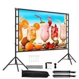 lejiada 100 Inch Outdoor Projector Screen with One-Piece Telescopic Stand, Wrinkle-Resistant 4K HD Movie Screen for Backyard, Camping and Indoor Home Theater (Fits Long Throw Projectors)