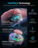 HIKICESOM Wireless Hall Effect Controller for PS5/PS5 Pro/PC/Mac, Anti-Stick-Drift Gamepad with Back Paddles, 6-Axis Motion Sensor, Turbo & Macro, Dual Vibration, Built-in Speaker, 3.5mm Audio Jack, Mute Key, LED Lighting (7 Colors, 4 Effects) - Pink Whit