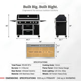 RENDGO LPG 4 Cast Burners Outdoor Kitchen Grill Island, 99,000 BTU, Black Painting