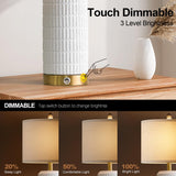PoKat Stone-Like Ceramic Table Lamps with USB Ports for Bedroom, 25'' Matte-White Dimmable Nightstand Touch Lamps for Night Stands with Gold Base, Farmhouse Lamps for Living Room End Side Table