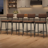 IDEALHOUSE Bar Stools Set of 6 w/Back & Footrest, Counter Height Bar Stools Set of 6 with Thick Cushion & Thickened Metal Legs, Upholstered Counter Height Bar Stools for Island, Counter Bar, Brown