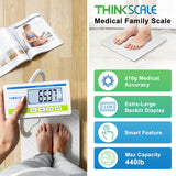 THINKSCALE Medical Grade Floor Scale 440lbs –10g High Precision (0.02lb)–Extra Large Backlit Display–Portable Body Weight Scale for Home, Hospital, Physician, Gym & Bariatric Use– KG/LB