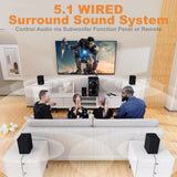Bobtot Home Theater Sound System 5.1 Surround Sound Systems - 1400 Watts Peak Power 12" Subwoofer Strong Bass 5.1 Wired Home Audio Stereo Sound with Bluetooth ARC Optical Input for TV