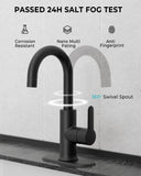 VXV Black Bathroom faucets Single Handle 360° Swivel Gooseneck Spout Optional Deckplate Bar Sink Faucet with Pop-up Drain and Hoses Matte Black