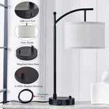 Hikczc Table Lamp for Living Room Bedroom, 23.5" Table Lamps Set of 2 with USB C+A Ports, Bedside Lamps for Nightstand with Linen Lamp Shades, 2 Dimmable LED Bulbs Included, Black
